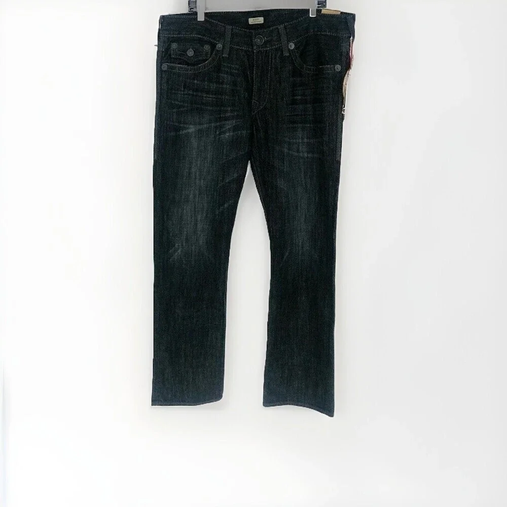 True Religion Men's Black Denim Cotton HighRise Ricky Relaxed Straight Jeans 38